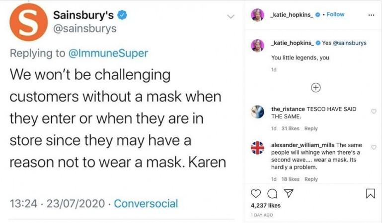 Mem-posting ulang tweet dari supermarket Inggris Sainsburys, mantan bintang Selebriti Kakak itu melabeli legenda kecil rantai makanan
