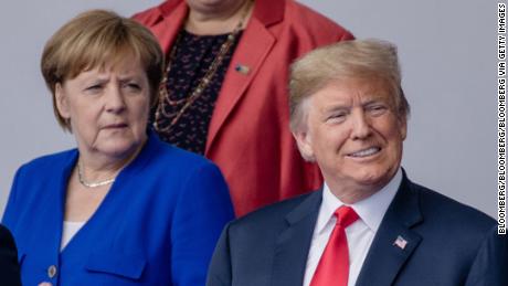 Angela Merkel, kanselir Jerman, dan Presiden AS Donald Trump pada 2018.